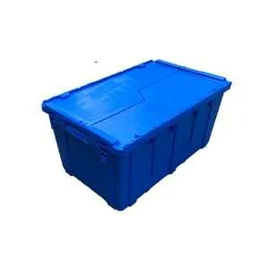 une caisse de déménagement en plastique bleue de 73L avec le couvercle fermé