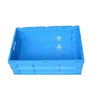 Une caisse pliable en plastique bleu solide.