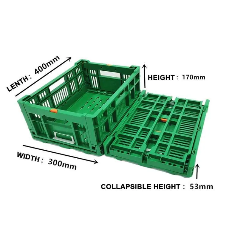 An unfolded collapsible crate and a folded one.