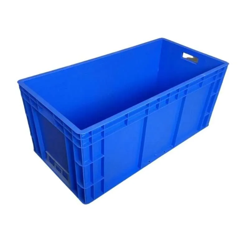Un contenedor europeo de plástico azul de 80*40*34 cm.