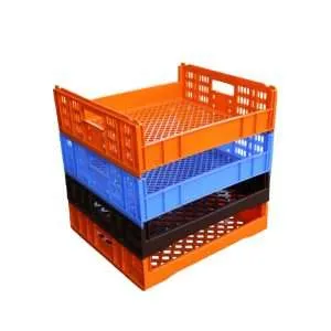 four plastic bread crates