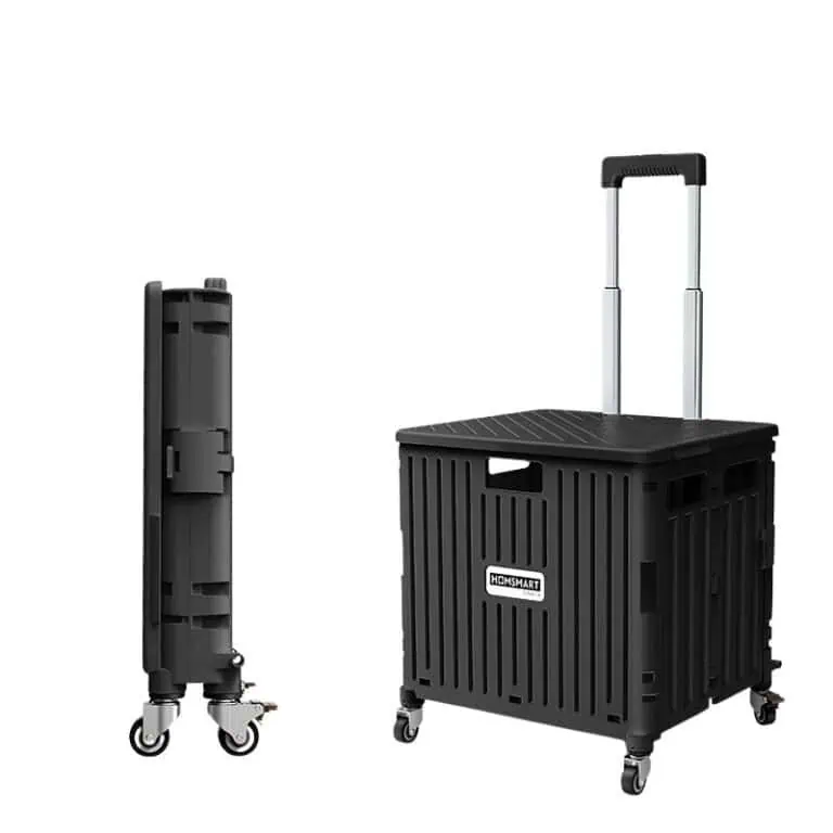 Carro de compra plegable negro con cuatro ruedas giratorias