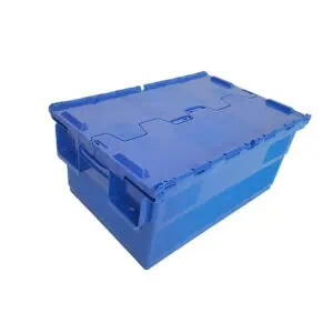 un récipient avec un couvercle bleu fixe