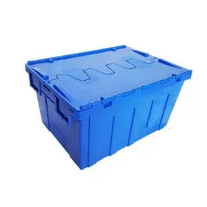 un récipient avec un couvercle bleu fixe
