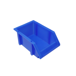 a blue parts bin
