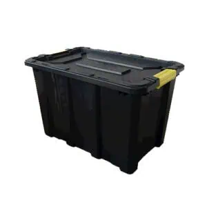 a black storage bin with lid