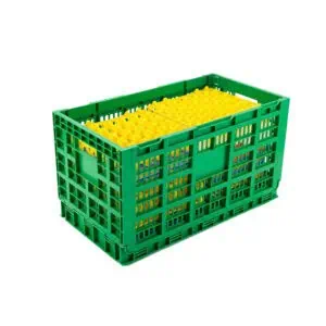 a green foldable 360 eggs crate with egg trays