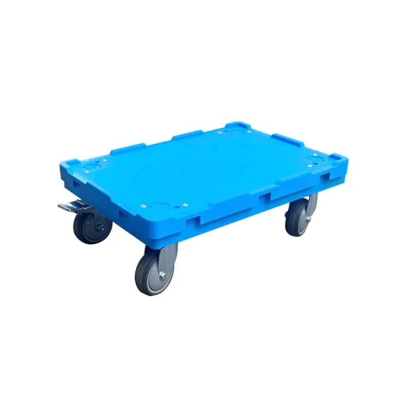 un chariot à roulettes bleu