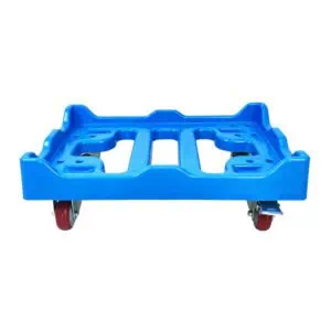 a blue dolly for plastic crates