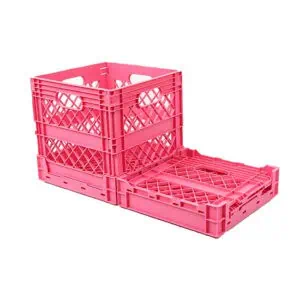 two pink collapsible square crate