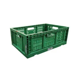 una caja plegable de plástico verde para sistemas de transporte